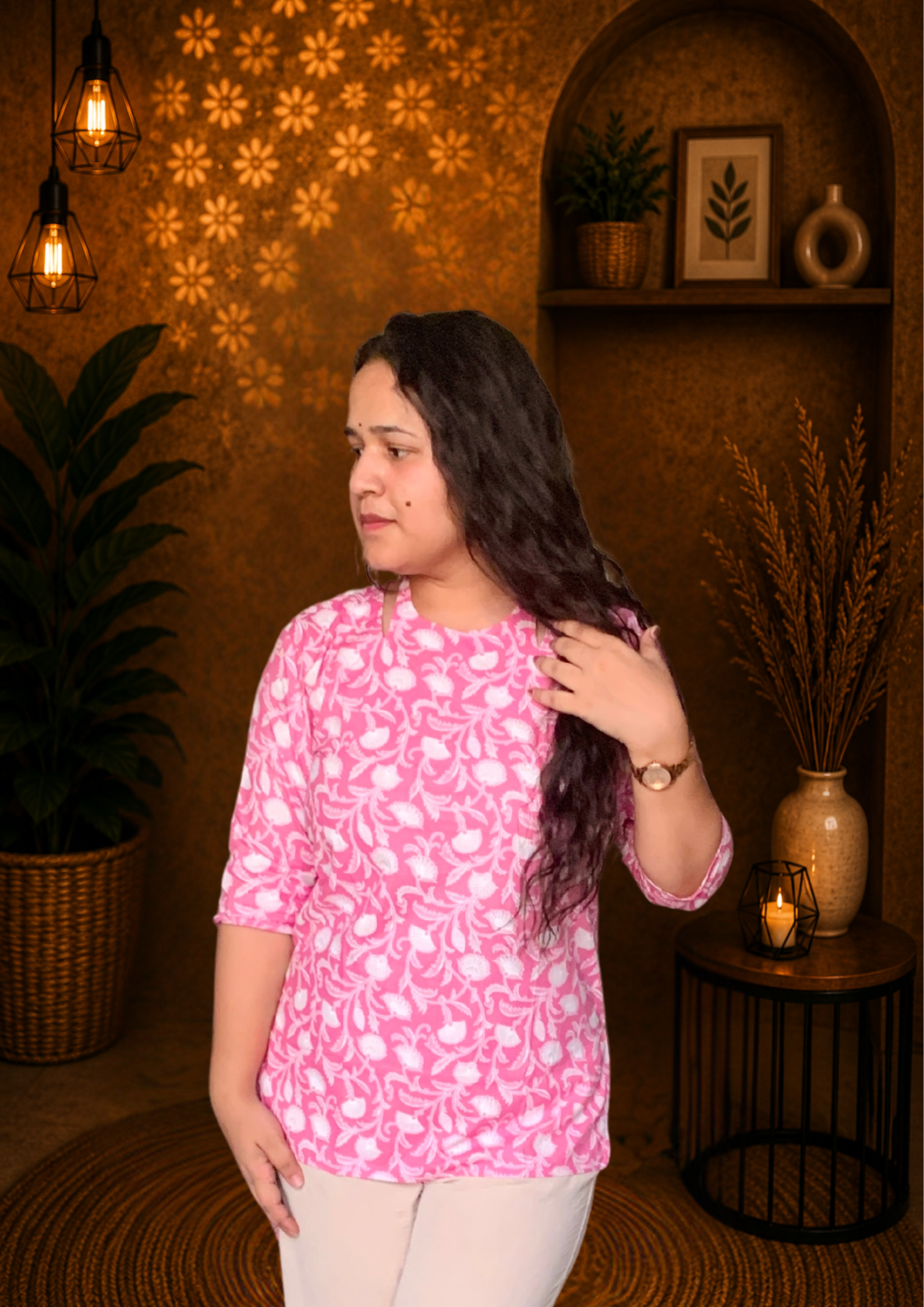 Cut-out Neck FLoral Kurti