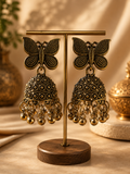 Butterfly Design Oxidized Jhumka Earrings