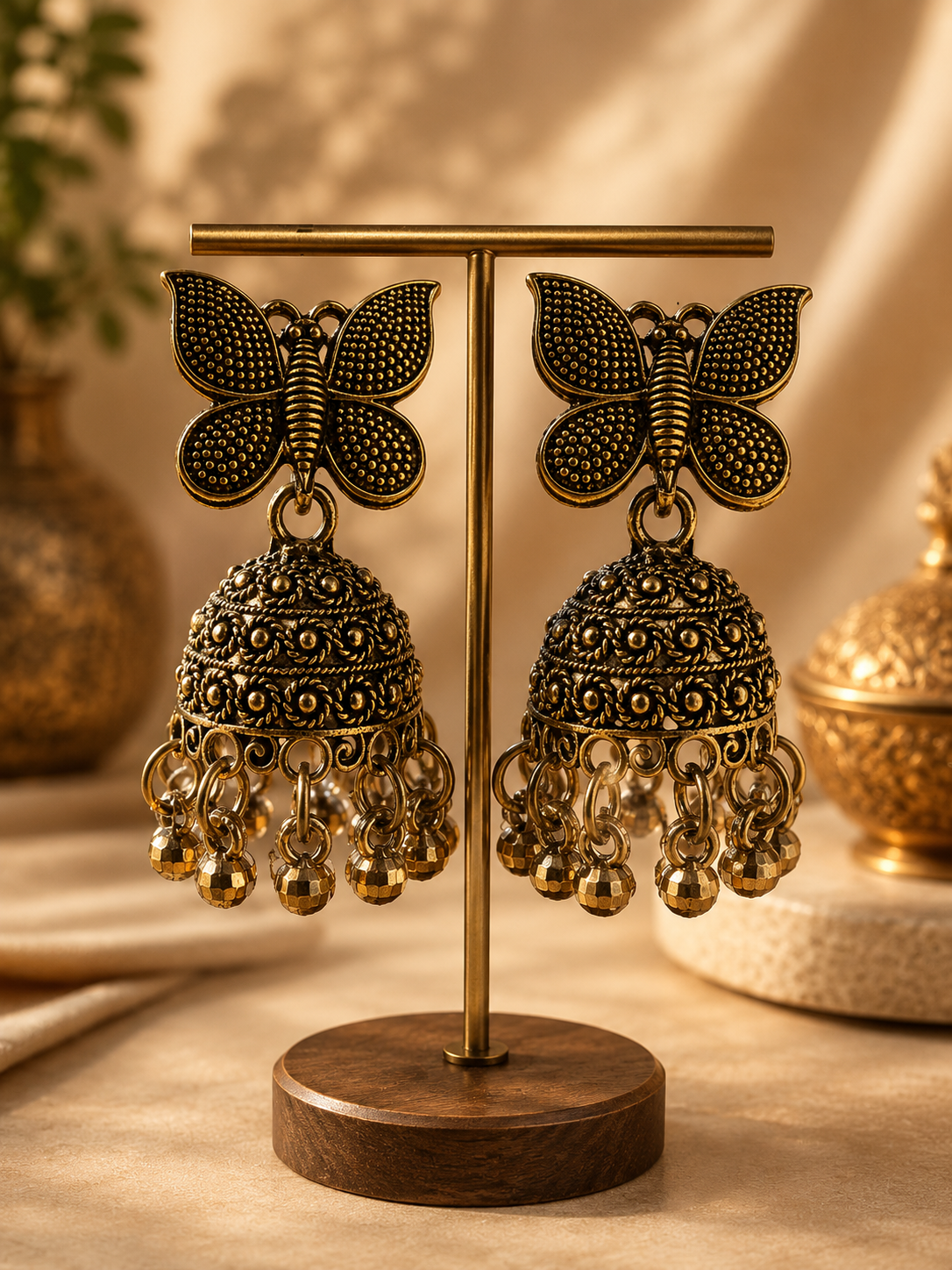 Butterfly Design Oxidized Jhumka Earrings