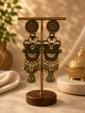 Floral Swan Oxidized Statement Earrings