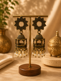 Lotus Lantern Pearl Oxidized Earrings