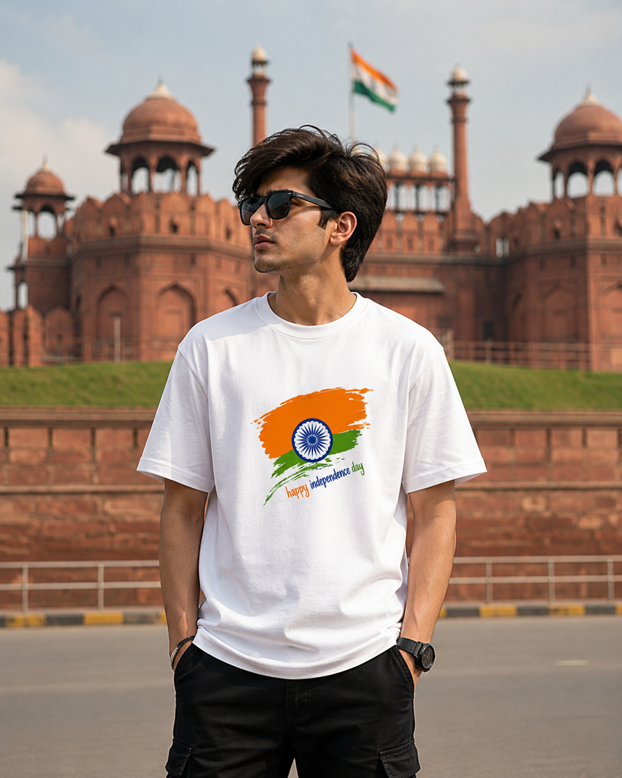 Tricolor Brush Stroke Ashoka Chakra T-Shirt
