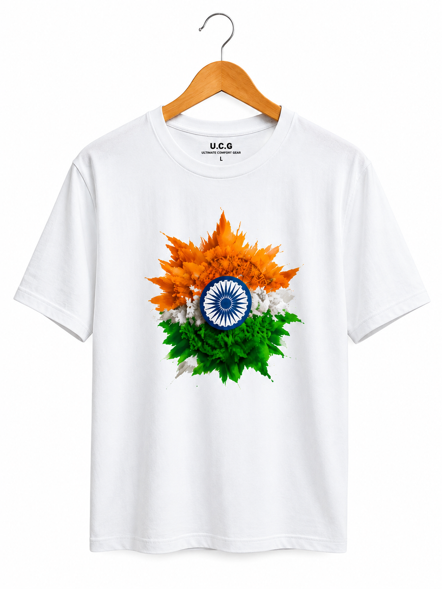 Tricolor Ashoka Chakra Independence Day Unisex T-Shirt – White