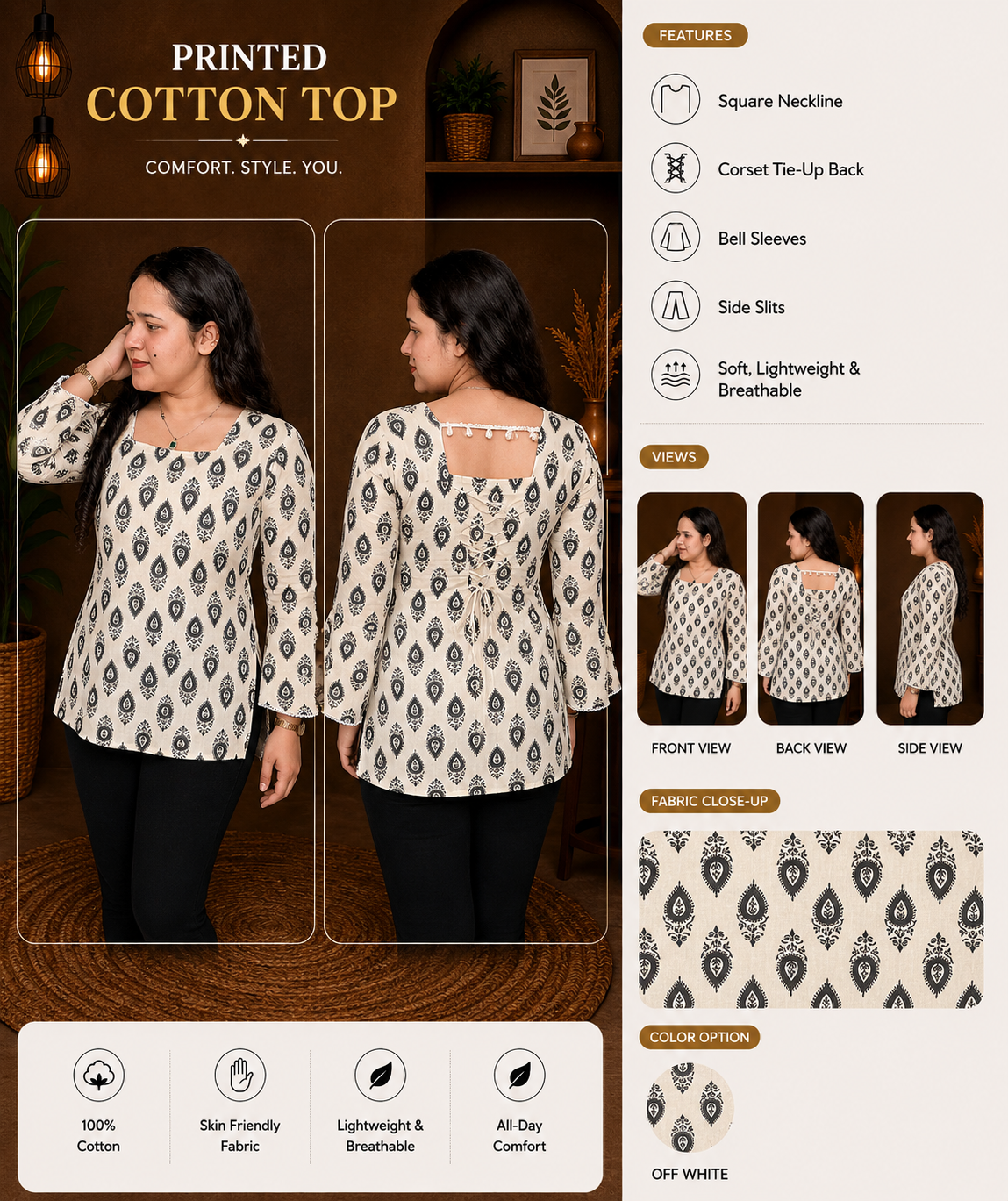 Mustard Printed Kurti