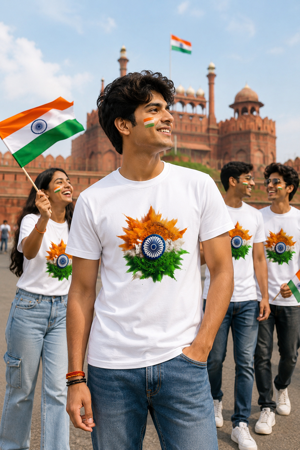 Tricolor Ashoka Chakra Independence Day Unisex T-Shirt – White