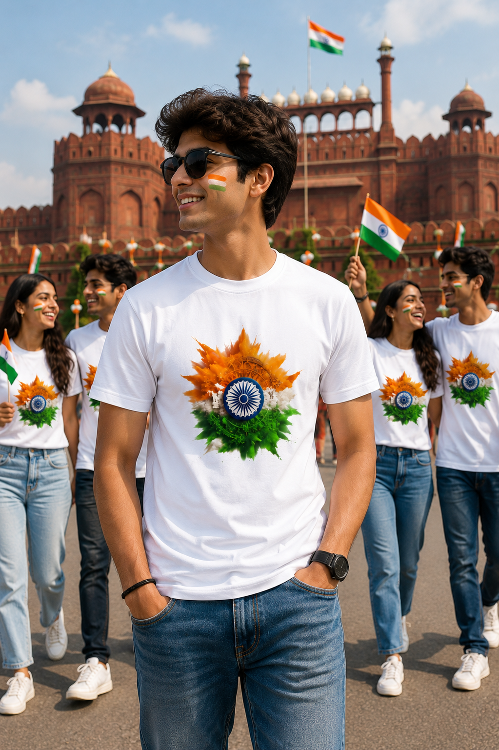 Tricolor Ashoka Chakra Independence Day Unisex T-Shirt – White
