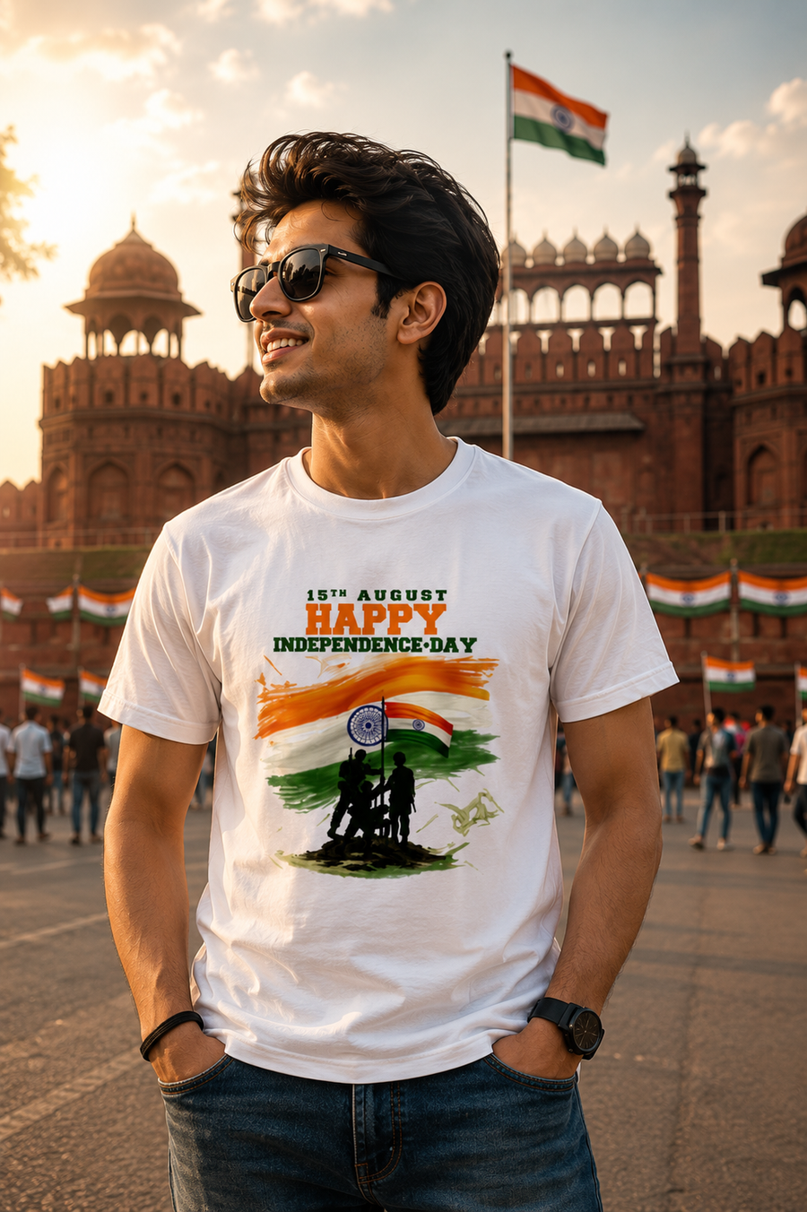 15th August Happy Independence Day Tricolor Unisex T-Shirt – White