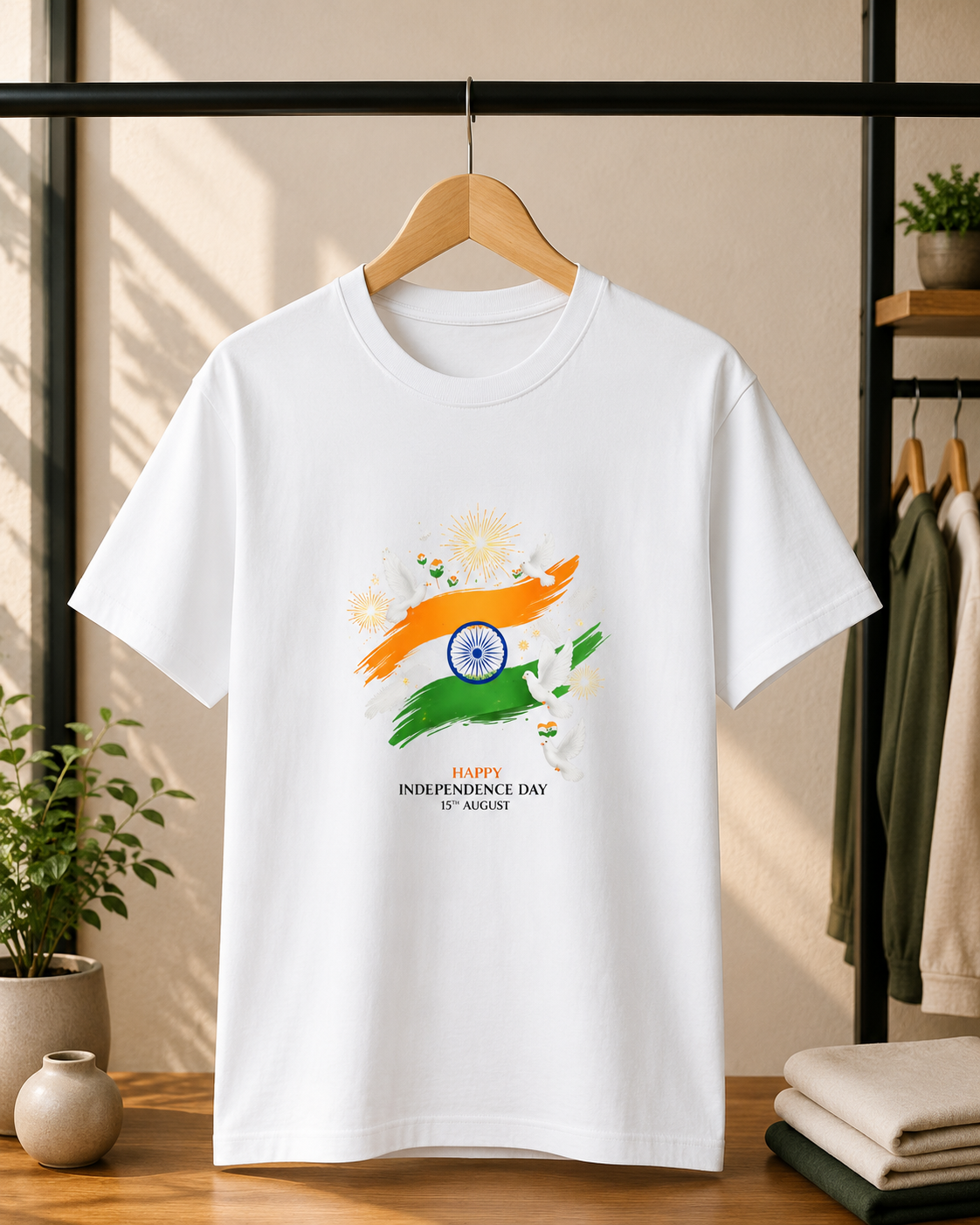 . 15 August Tricolor Dove Independence Day T-Shirt
