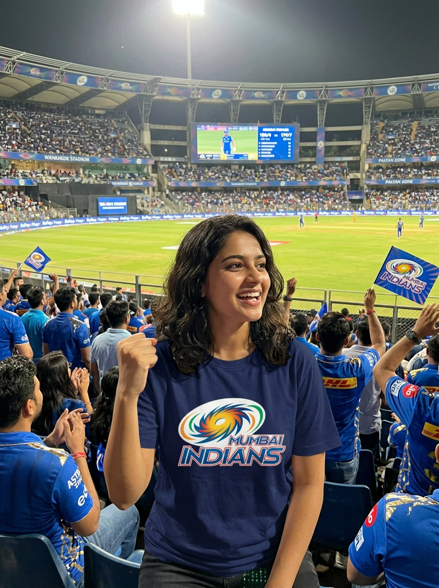 Mumbai Indians Family Pack 1 Man T-Shirt + 1 Girl T-Shirt + 1 Kid T-Shirt + 1 Mug + 1 Pillow