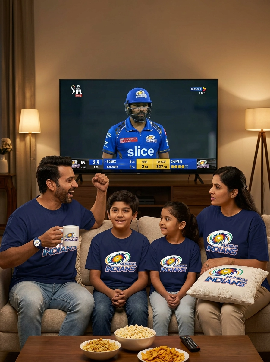 Mumbai Indians Family Pack 1 Man T-Shirt + 1 Girl T-Shirt + 1 Kid T-Shirt + 1 Mug + 1 Pillow