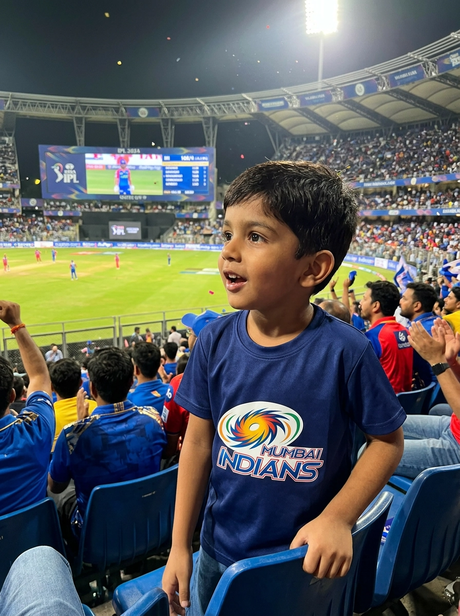 Mumbai Indians Family Pack 1 Man T-Shirt + 1 Girl T-Shirt + 1 Kid T-Shirt + 1 Mug + 1 Pillow