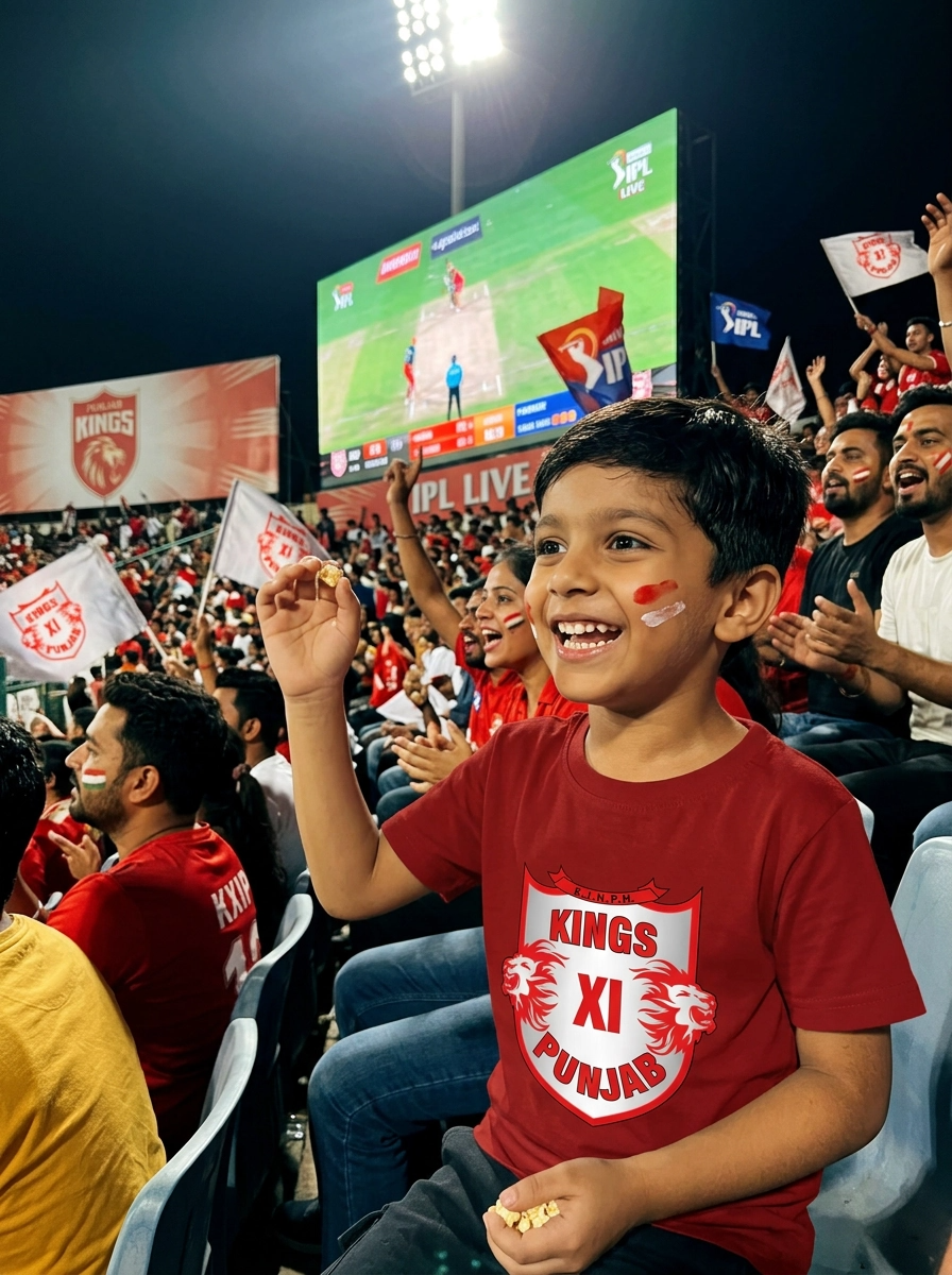 Punjab Kings Family Pack 1 Man T-Shirt + 1 Girl T-Shirt + 1 Kid T-Shirt + 1 Mug + 1 Pillow