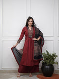 Elegant Maroon Anarkali Kurta Set with Printed Dupatta