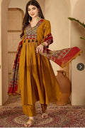 Mustard Yellow Anarkali Kurta Set with Printed Dupatta