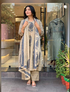 Elegant Beige & Maroon Paisley Print Kurta Set with Dupatta