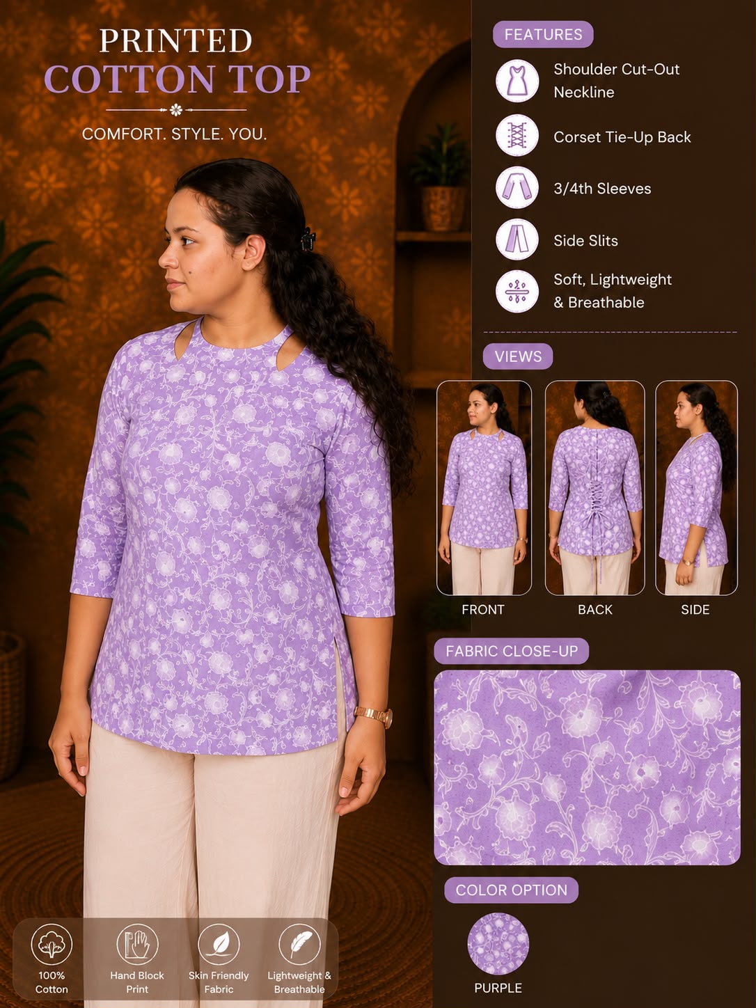 Cut-out Neck FLoral Kurti
