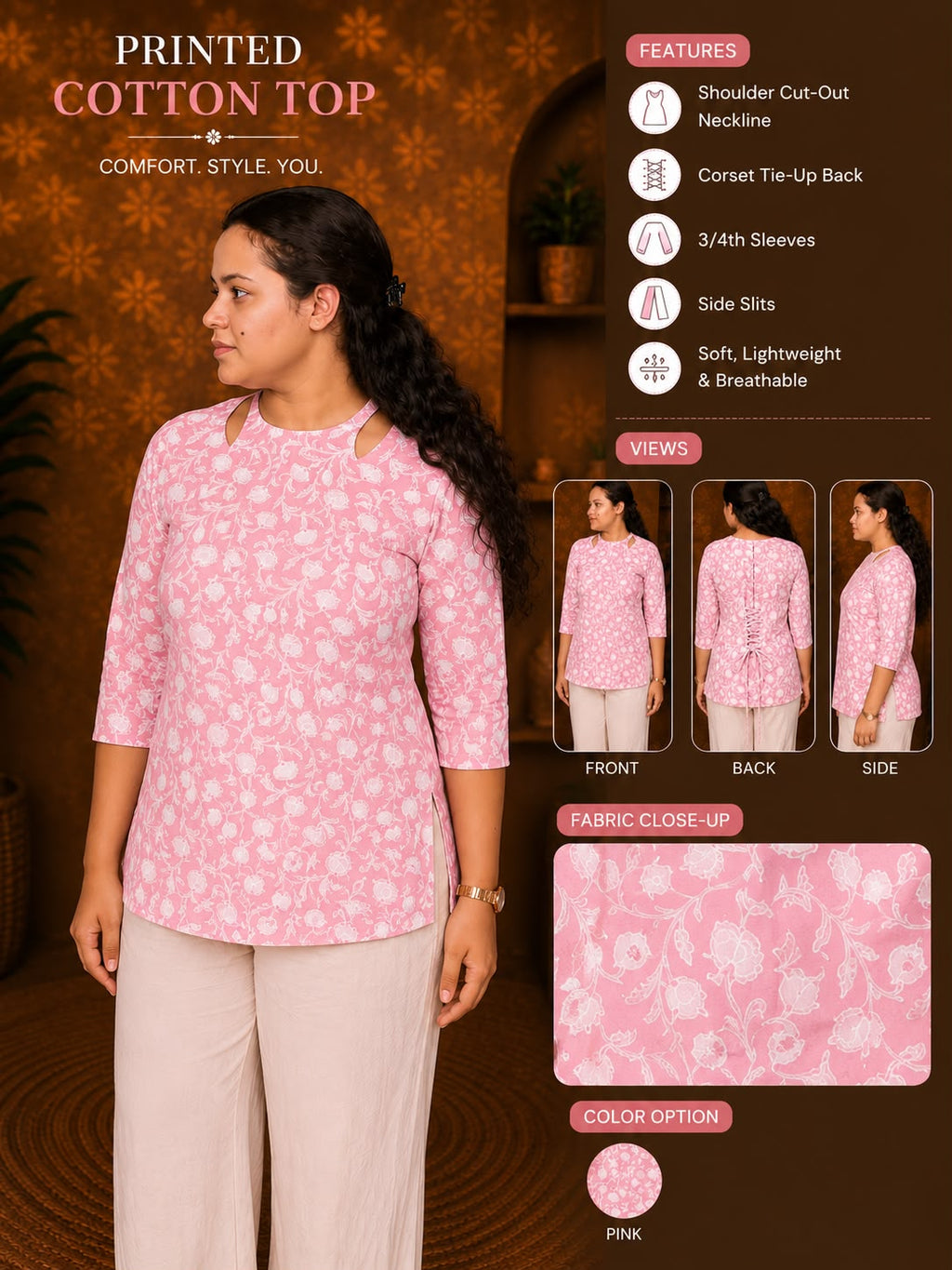 Cut-out Neck FLoral Kurti