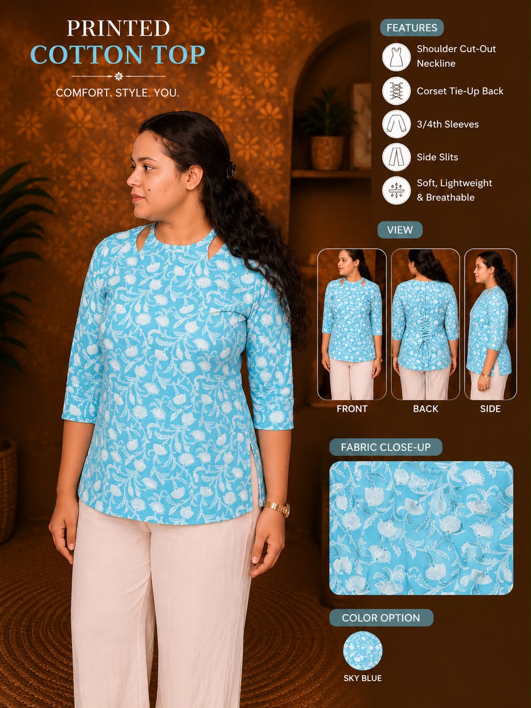 Cut-out Neck FLoral Kurti